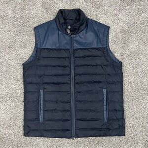 Kapraun Navy Blue Lamp Leather Nylon Puffer Vest Handmade Europe Men’s Size 40R